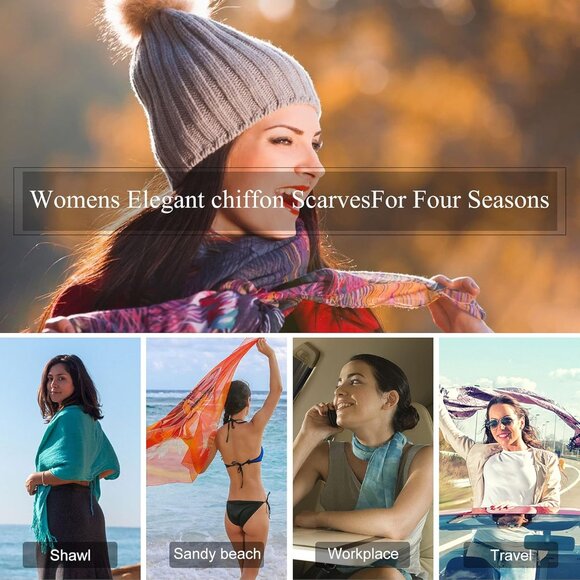 Women's Light Purple Fashion Lightweight Head Scarf Floral Print Chiffon Scarves - Picture 7 of 7